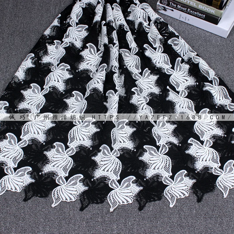

High-quality Black and white double color hollowed out fabric water soluble lace Bottom embroidery cloth for dress DIY