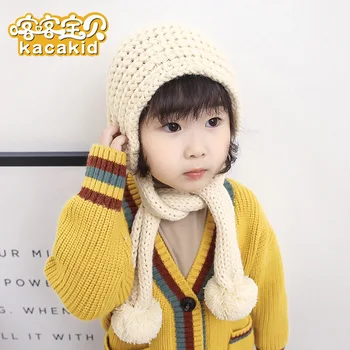 

Kacakid winter new children's Cap baby neck ear Caps warm Hat kids scarf knitted wool Hats