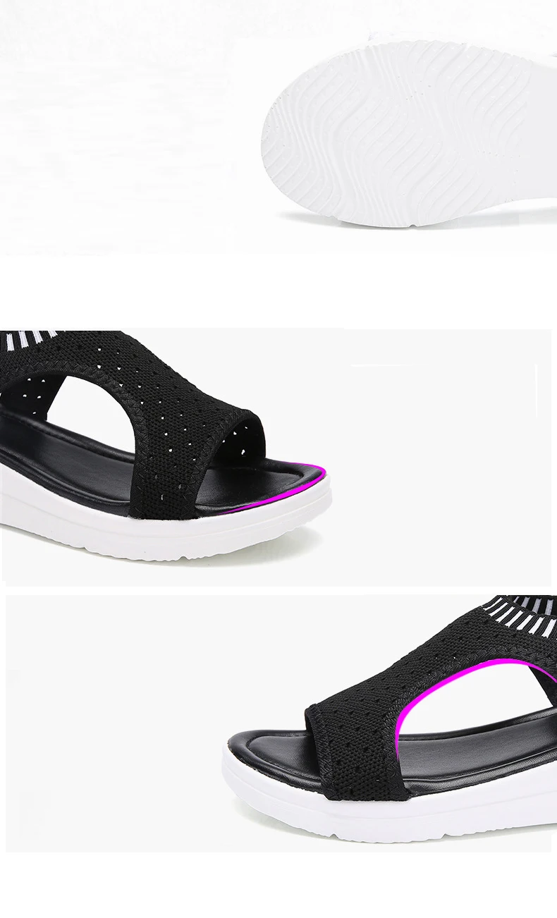 UPUPER/Модные женские сандалии; дышащая удобная женская летняя обувь; черные босоножки на танкетке без застежки; большие размеры 35-43