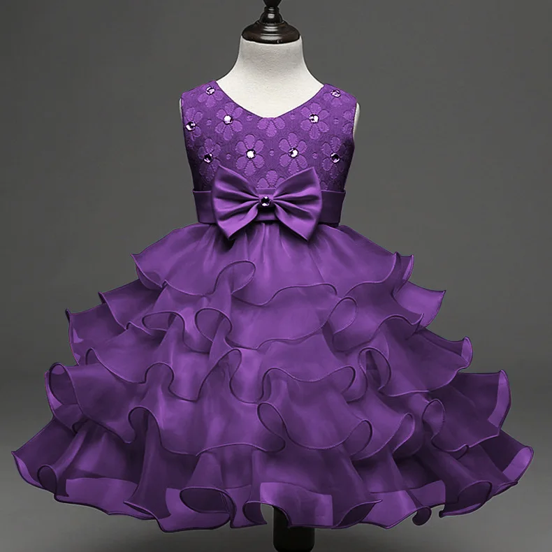 

Fashion Baptism Clothing Robe De Bapteme Crystal Royal Blue Purple Toddler Flower Newborn Dresses for Baby Girls Party Dress