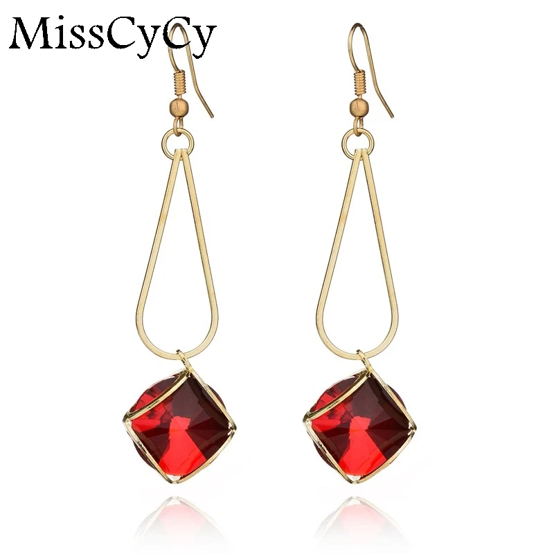 MissCyCy 4 Colorss Glass Crystal Earrings Geometric Gold Color Drop Earrings For Women Fashion Jewelry