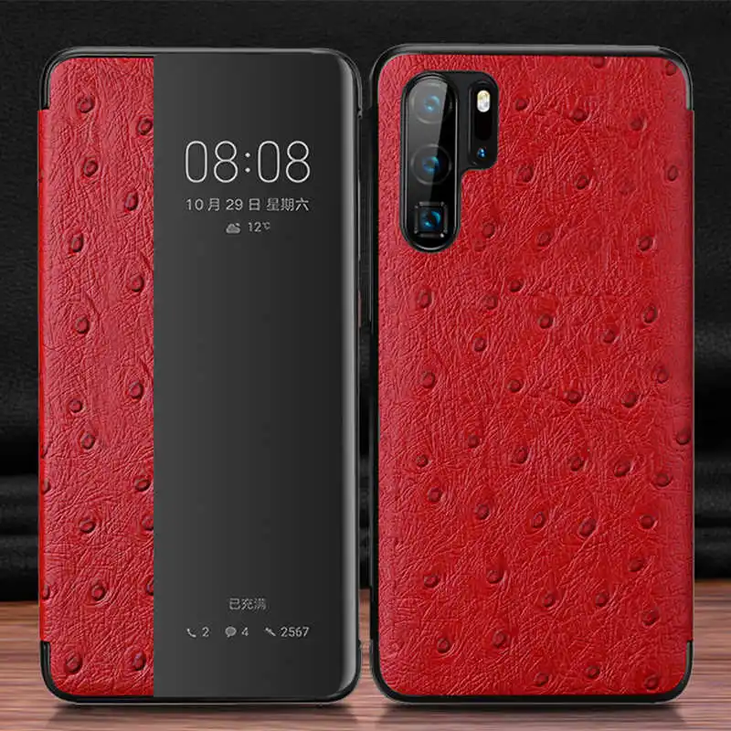 Чехол из натуральной кожи для huawei P30 Pro, умный чехол с окошком для просмотра, чехол для huawei P30 P30Pro, чехол, Fundas - Цвет: red