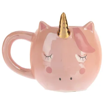 

300ML Cute Unicorn Coffee Cup Cartoon Animal Milk Mug Creative Ceramic Cup Ms. Gift Unicorn Mug Single layer pink with handle