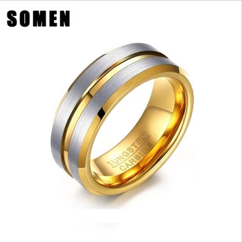 

8mm Men Simple Fashion Golden Color Tungsten Carbide Ring Wedding High Polished Male Engagement Rings Jewelry Anillos Bague