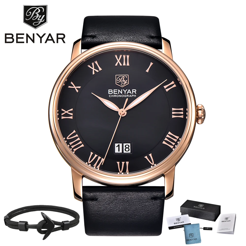 

2018 BENYAR Mens Business Watches Brand Luxury Calendar Roman Numerals Leather Fashion Casual Quartz Watch Relogio Masculino