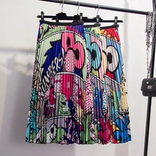 Surmiitro/плиссированная длинная юбка с мультяшным принтом для женщин, весенне-летняя модная юбка с высокой талией, трапециевидная школьная юбка для женщин