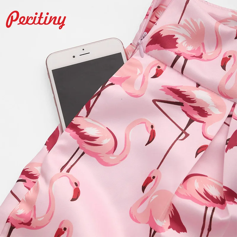 Peritiny 2017 Women's Clothing Summer High Waist Floral Flamingo Printed Short Pants Cotton Shorts Flower Ruffles Short Pants