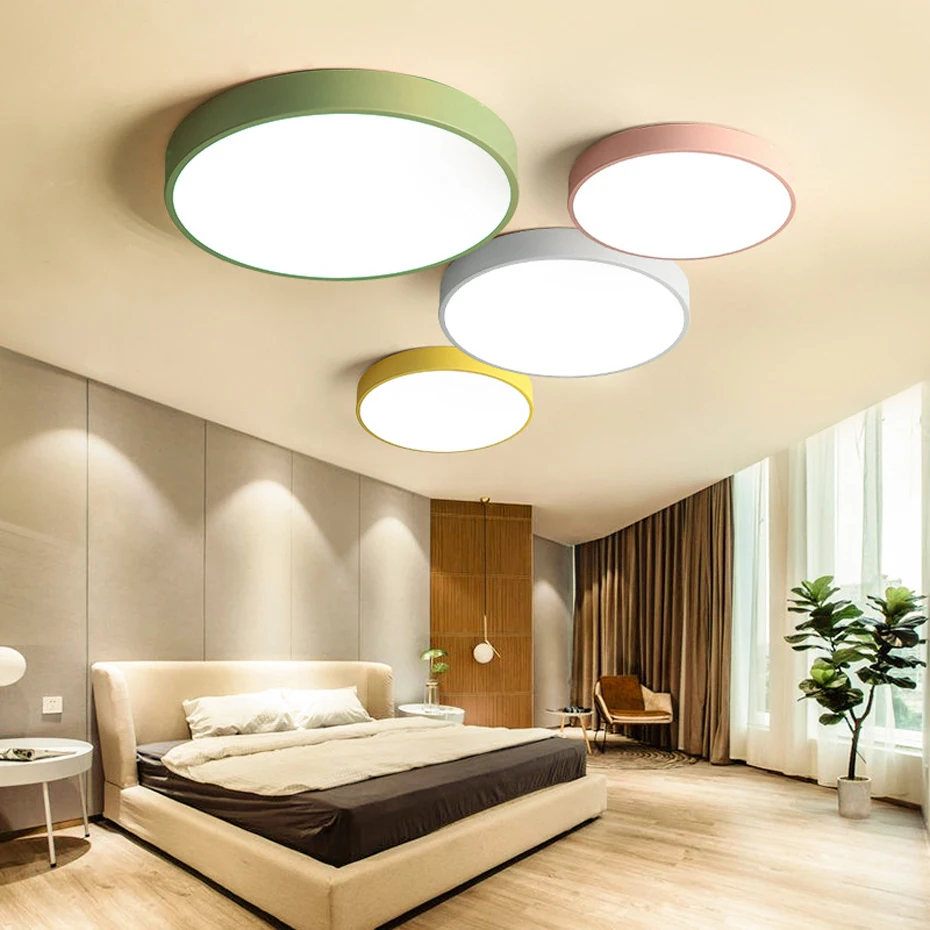 Creative Ultra-Thin 5cm Macaron Colour LED Ceiling Light Modern Round Remote Control Lamp Bedroom Foyer Hotel Surface Mount Lamp wall hanging lights