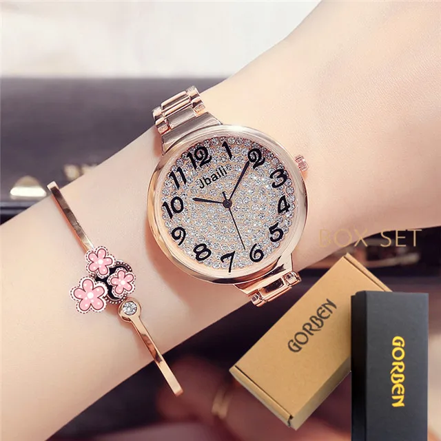 Rose Gold2 BOX Элегантные женские часы с бриллиантами, с циферблатом, розовое золото, сталь, женские браслеты, часы, новые кварцевые наручные часы, relogio feminino - Цвет: Rose Gold2 BOX