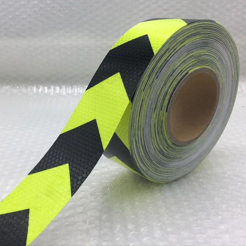 5CM x 50M Fluorescent yellow arrow PET Reflective Tape Reflective Safety Warning Tape for car