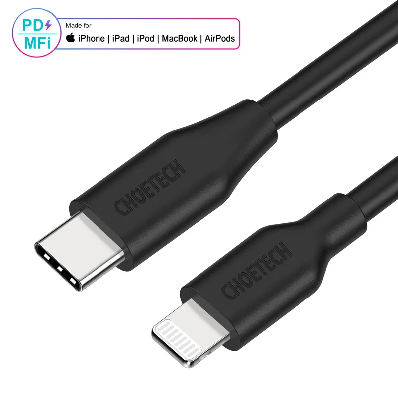 CHOETECH MFi USB C PD кабель USB 2 м C-Lightning Кабель для быстрой зарядки и синхронизации данных шнур совместим с iPhone X/XS/XR/XS MAX/8/8 Plus iPad - Цвет: Black Cable