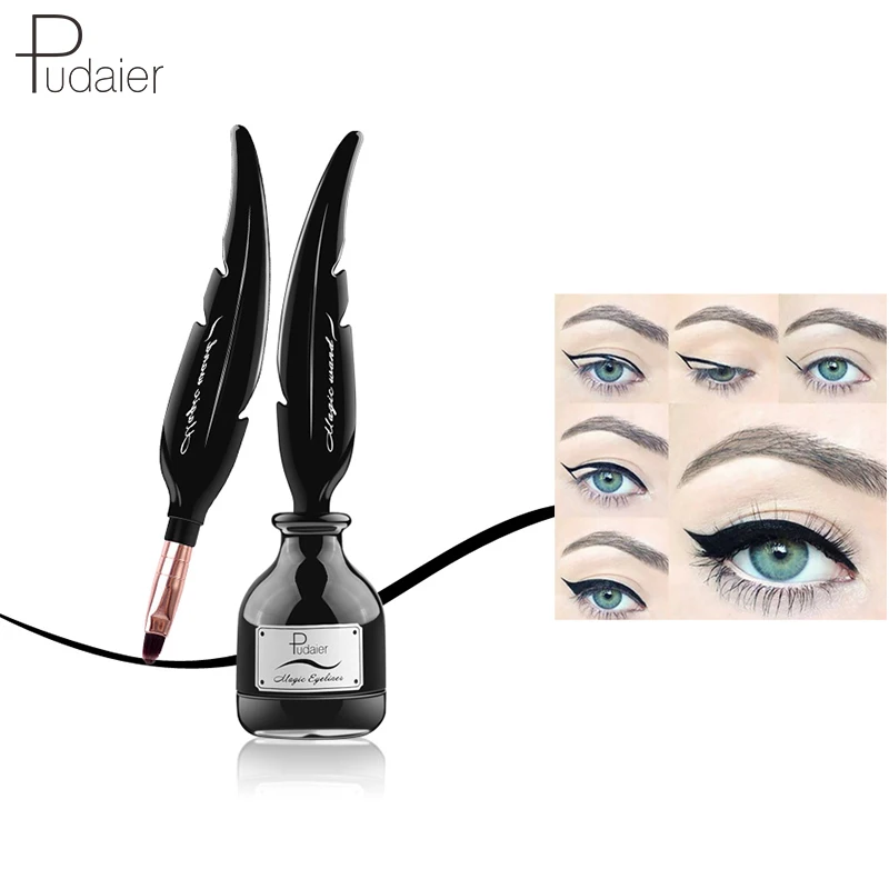 

Pudaier 1PC Black Eyeliner Ceam Gel Waterproof Makeup Cosmetic Long lasting Magical Black Eye liner Gel with Feathers Brushes