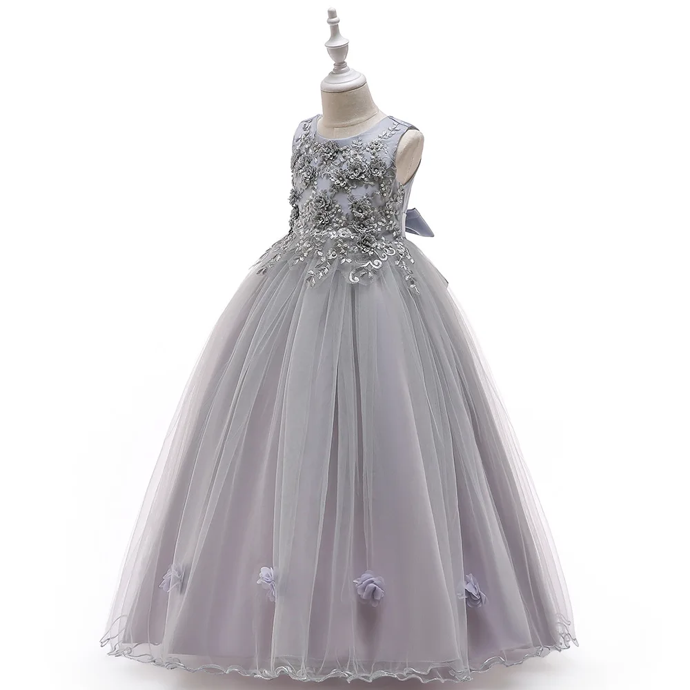 От 4 до 14 лет кружевное длинное платье для девочек-подростков на свадьбу элегантное праздничное платье принцессы на Рождество, торжественное платье без рукавов