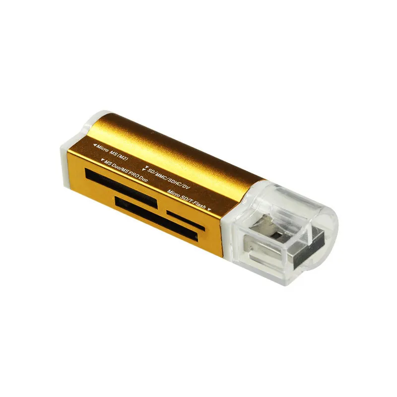 USB2.0 Мини Портативный все в одном кард-ридер для SD/TF/MS Duo/Micro MS(M2)/MS Pro Duo USB 2,0 USB картридеры для ПК компьютера - Цвет: Золотой