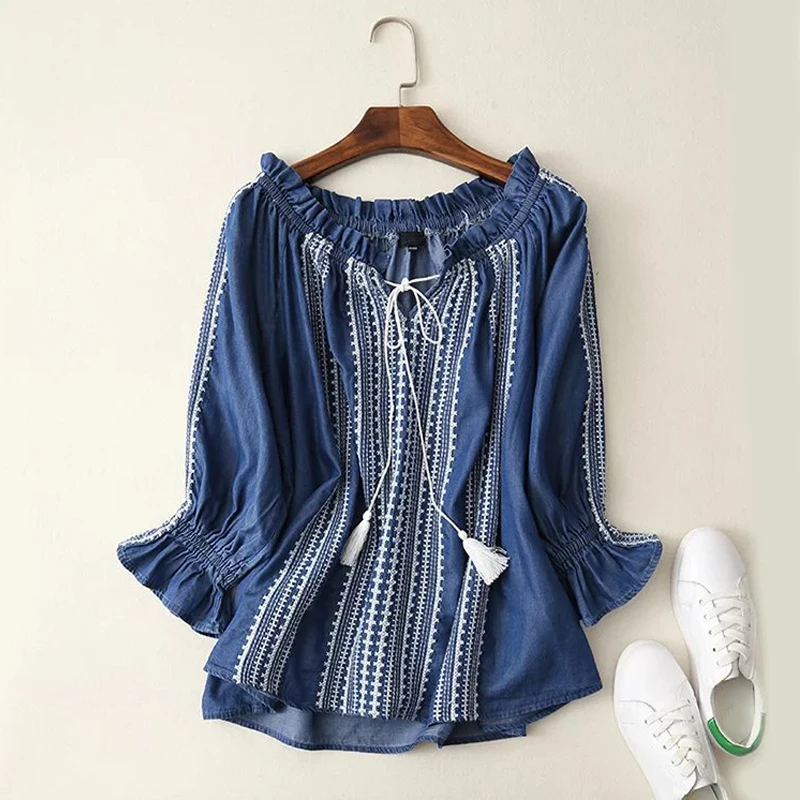 Blusas femininas/женские джинсовые рубашки на осень лето 2018 Повседневная Блузка с