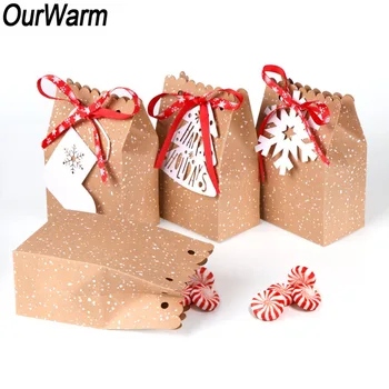

OurWarm 4Pcs Kraft Paper Bag for Gifts Party Favor Cookie Candy Packaging Bag Gift Wrap New Year Christmas Decoration for Home