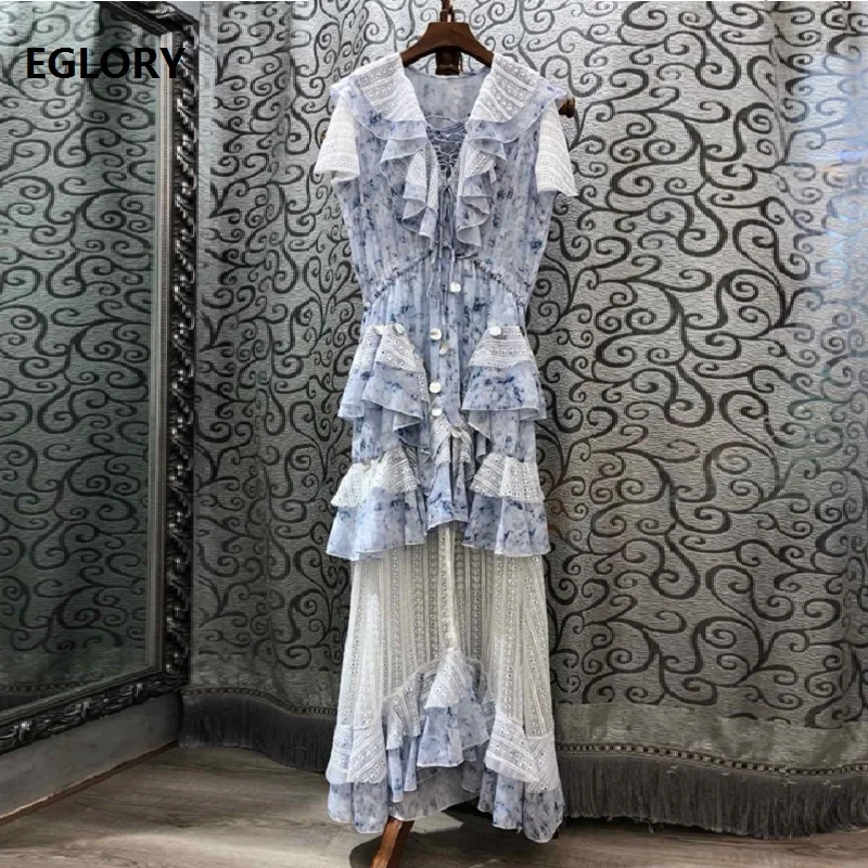

Bohemian Long Dress 2019 Summer Fashion Women Cross String Hollow Out Embroidery Seashell Beading Blue White Long Maxi Dress
