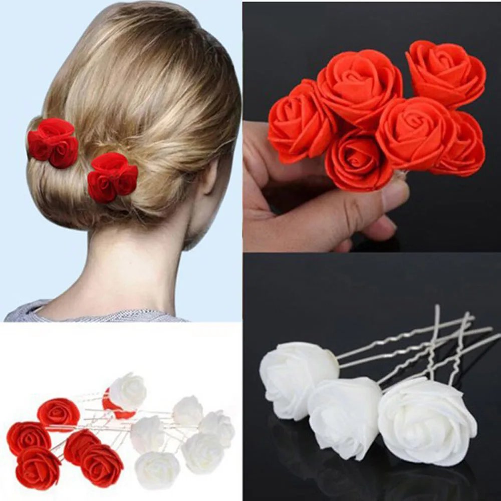 6 pc Women Beauty Small Rose Flower Hair Pins Fashion High Quality