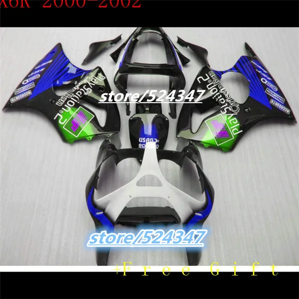 

Custom motorcycle three free package For NINJA ZX6R 01 00 02 kawasaki NINJA ZX6R green black blue barca first fairing sections