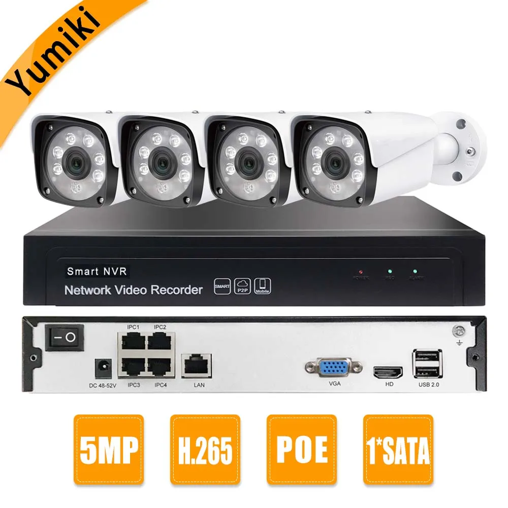 

4CH H.265 5.0MP POE Camera NVR Kit CCTV System IP Camera Outdoor Video Security Surveillance Set Outdoor Waterproof P2P AEEYE2.0