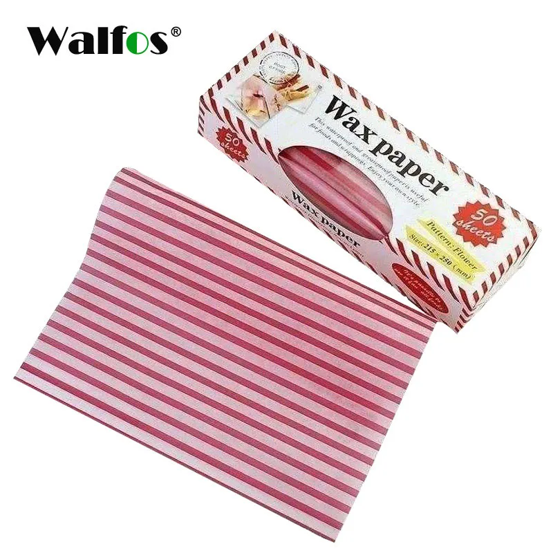 WALFOS 50 шт./партия пищевая Вощеная Бумага класс Промасленная бумага пищевая пленка оберточная бумага для хлебный сэндвич фри масло бумага инструменты для выпечки - Цвет: srtipe with box