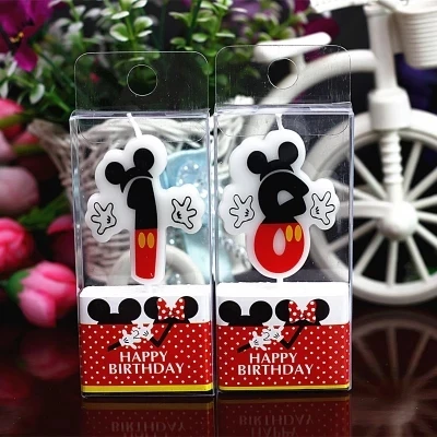 HOT Birthday Number 0-9 Candles Cartoon Mickey Minnie Mouse Happy Birthday Candle Cake Cupcake Topper Party Decoration Supplies