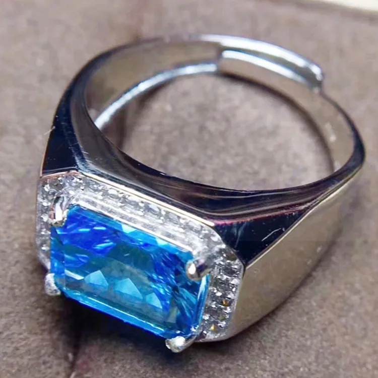 Мужское кольцо, натуральный голубой топаз,, серебро 925 пробы, 8*10 мм, 4ct, драгоценный камень для мужчин или wo, мужские кольца, хорошее ювелирное изделие S809130