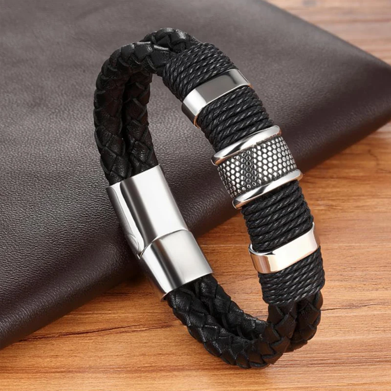 Mcllroy кожаный браслет мужской двухслойный магнитный с пряжкой Homme Viking pulseira Masculina