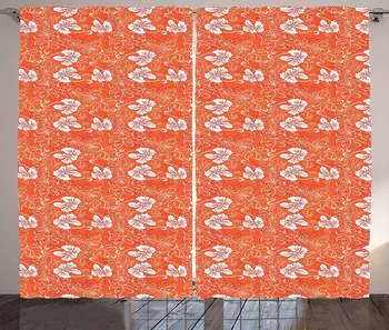 

Burnt Orange Curtains Hawaiian Hibiscus Pattern with Swirls and Curves on Background Living Room Bedroom Window Decor Panel