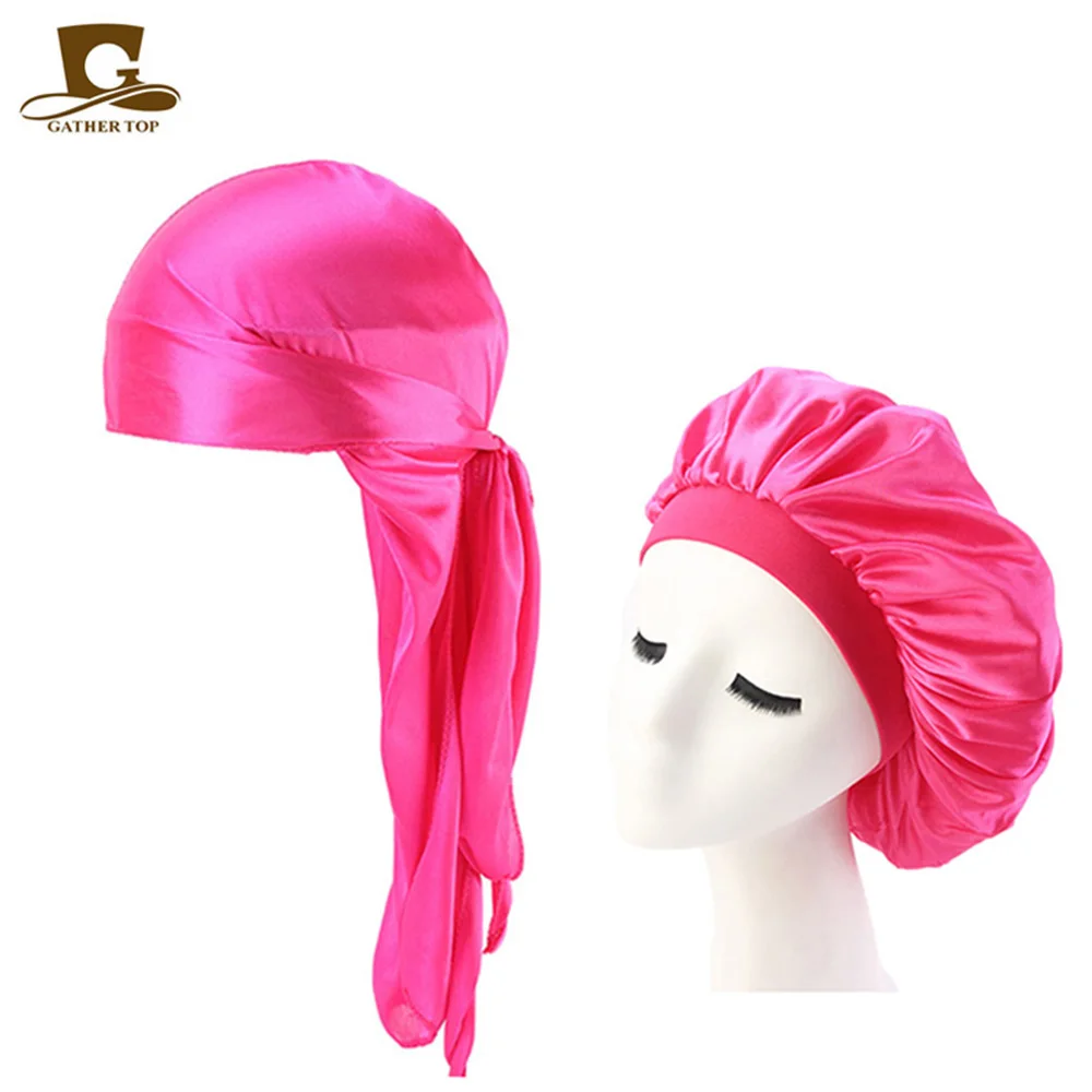 Модные мужские головные уборы дюраг и Чепчики женские удобные кепки пара 2 шт наборы - Цвет: Розово-красный