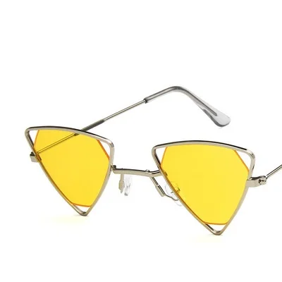 Silver Yellow Yoovos Новые панк Солнцезащитные очки для женщин треугольные Oculos новые винтажные очки ажурная металлическая оправа Модные солнцезащитные очки для мужчин Okulary - Цвет линз: Silver Yellow