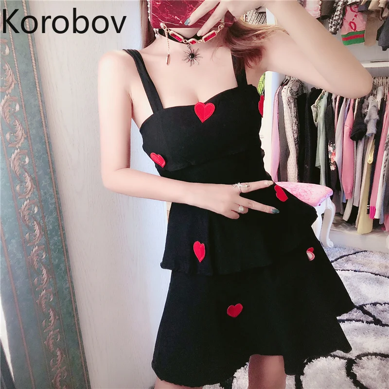 

Korobov 2019 Sexy Slash Neck Backless Dress Love Print Spaghetti Strap Sweet Cake Dresses Slim Summer Dress Vestidos 77128