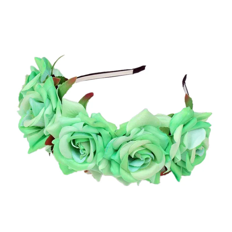 Невесты Женщины розы Корона повязка для волос свадебный цветочный венок на голову фестивальный цветочный венок эластичный головной убор аксессуары для волос - Цвет: Светло-зеленый