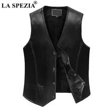 LA SPEZIA Black Leather Vest Men 5XL Winter Slim Fit Waistcoat Gentleman Genuine Sheepskin Leather Business Sleeveless Jackets LA SPEZIA Black Leather Vest Men 5XL Winter Slim Fit Waistcoat Gentleman Genuine Sheepskin Leather Business Sleeveless Jackets