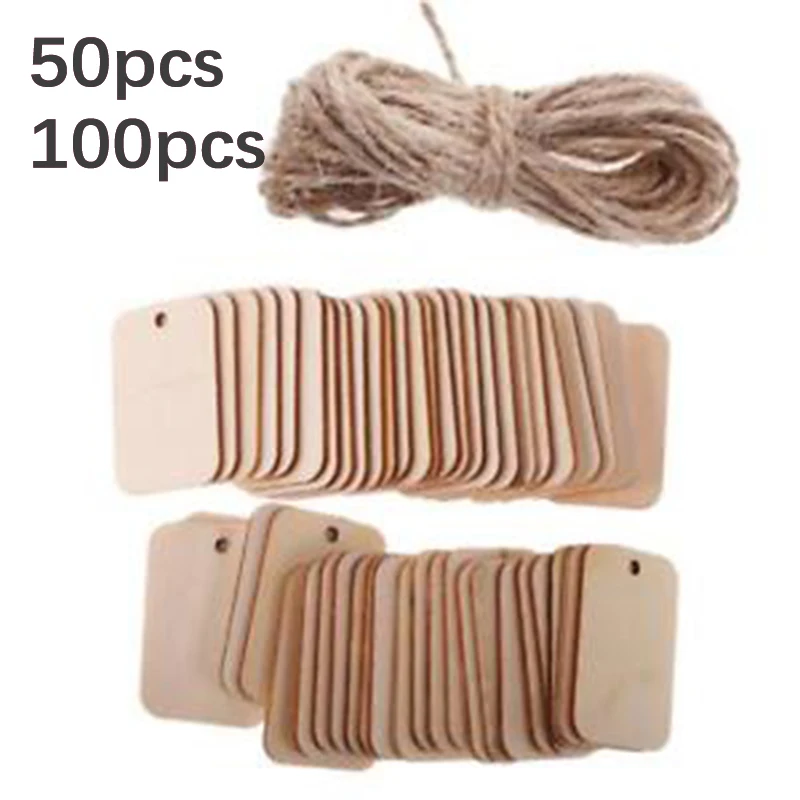 

50/100pcs Wooden Label Chips Unfinished Rectangle Wood Gift Wedding Blank Tags High Quality Accessory Universal