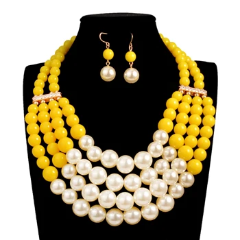 Комплект ювелирных изделий из искусственного жемчуга, массивное ожерелье для девушек, серьги для женщин, нигерийский Свадебный комплект ювелирных изделий из африканских бусин - Окраска металла: 3