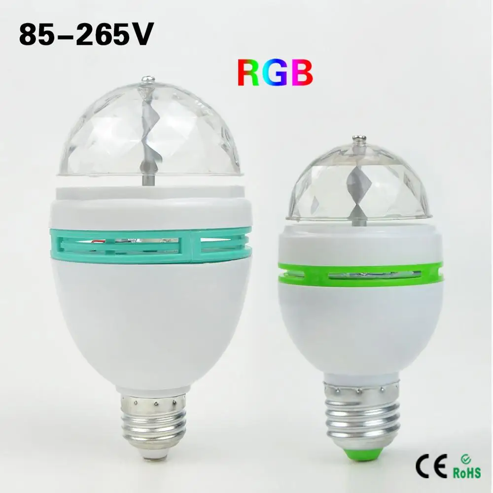 Автоматический вращающийся RGB светодиодный ламповое дежурное освещение E27 3 Вт 6