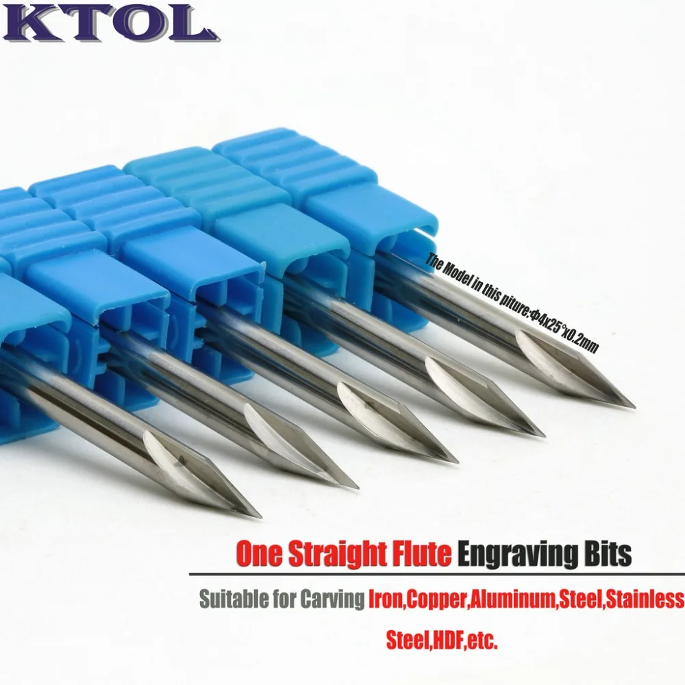 

4x0.2mm 25 Degree V Groove 1 Flute Straight Carbide Router Bits CNC Milling Cutters for Steel Aluminum Metal 3D Engraving Tools