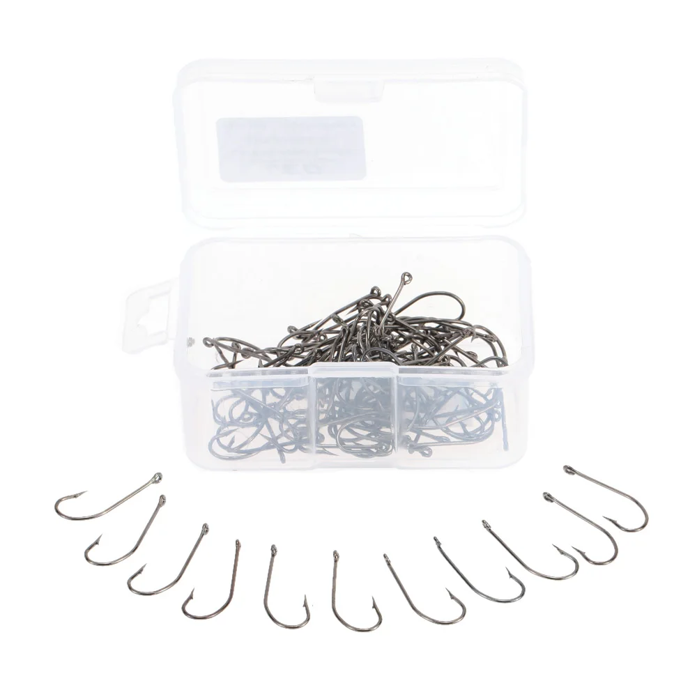 

Durable 100Pcs Fishing Hooks High Carbon Steel Fishhooks with Barb and Tiny Hole Barbed Hook Size 1# / 6#