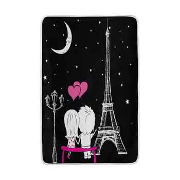 

Paris Eiffel Tower Romantic Love Black Blanket Soft Warm Cozy Bed Couch Lightweight Polyester Microfiber Blanket