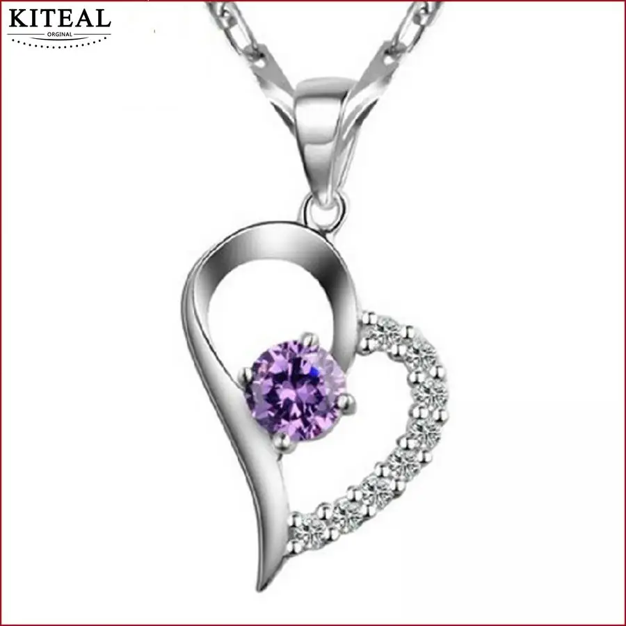 Bulk purple/clear Pendant Necklace Set Silver Jewelry Cubic Zircon