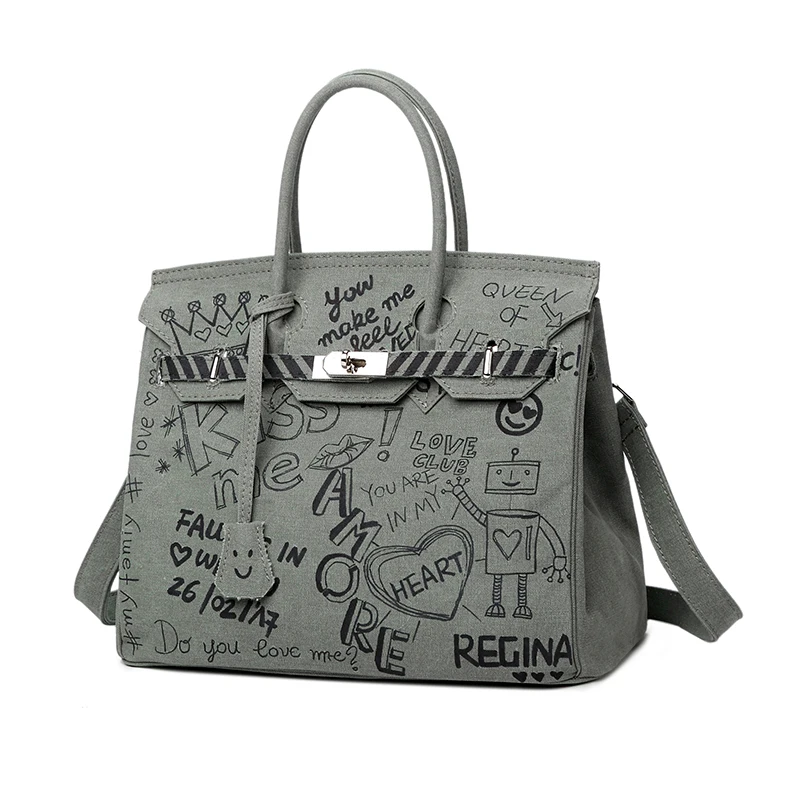 

2017 Europe Women Canvas Bag 35cm Personalized Graffiti DIY Design Luxury Bolsa Feminina Designer Handbag Women Messenger Bags