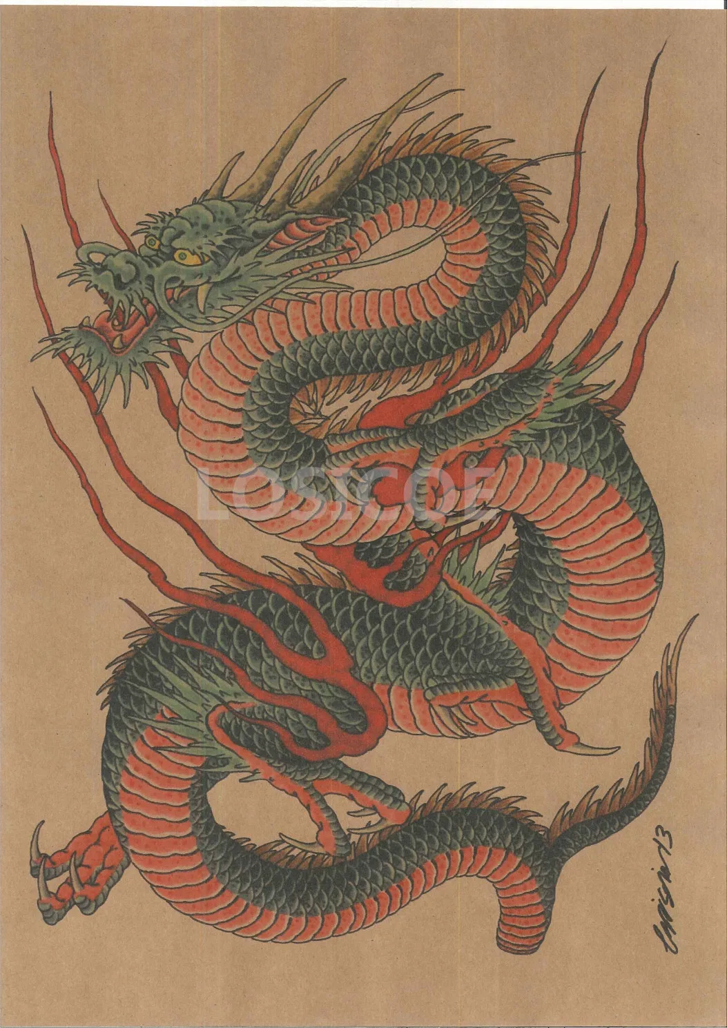 Тату Dragon Ukiyo в японском стиле ностальгические ретро постеры из крафт бумаги