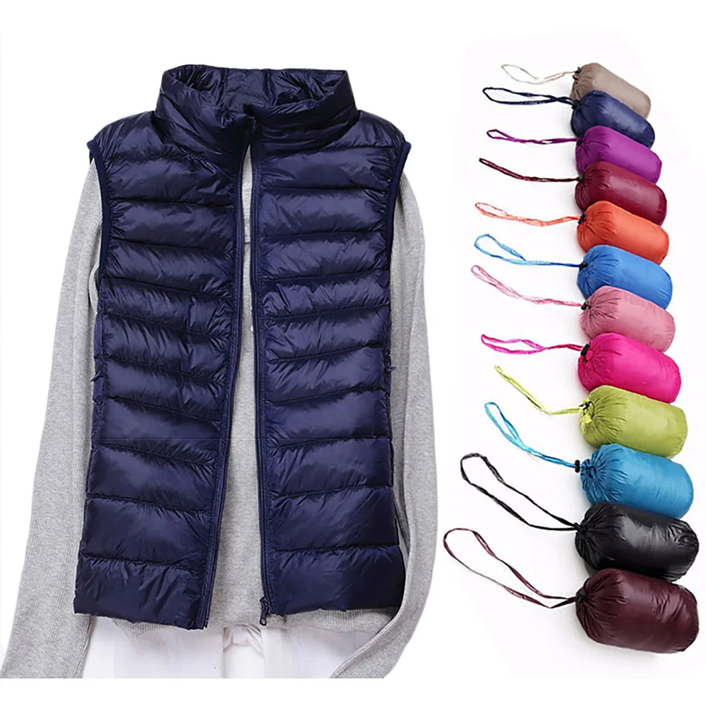 

Winter Women Jacket Sleeveless Coat Winter Ultra Light White Duck Down Vest Female Warm Vest Women's Windproof Slim Waistcoat