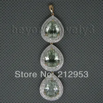 

10.50Ct Vintage Solid 14Kt Rose Gold Green Amethyst Necklace Pendant Pear 9x11mm for Women Jewelry ER002