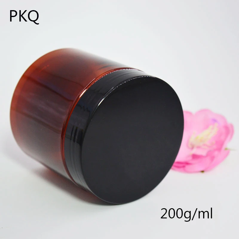 

200g Amber Plastic Jar with Lid 20pcs Cosmetic jars Empty Bottle Lotion Containers Storage Cosmetic Packaging Avoid Light