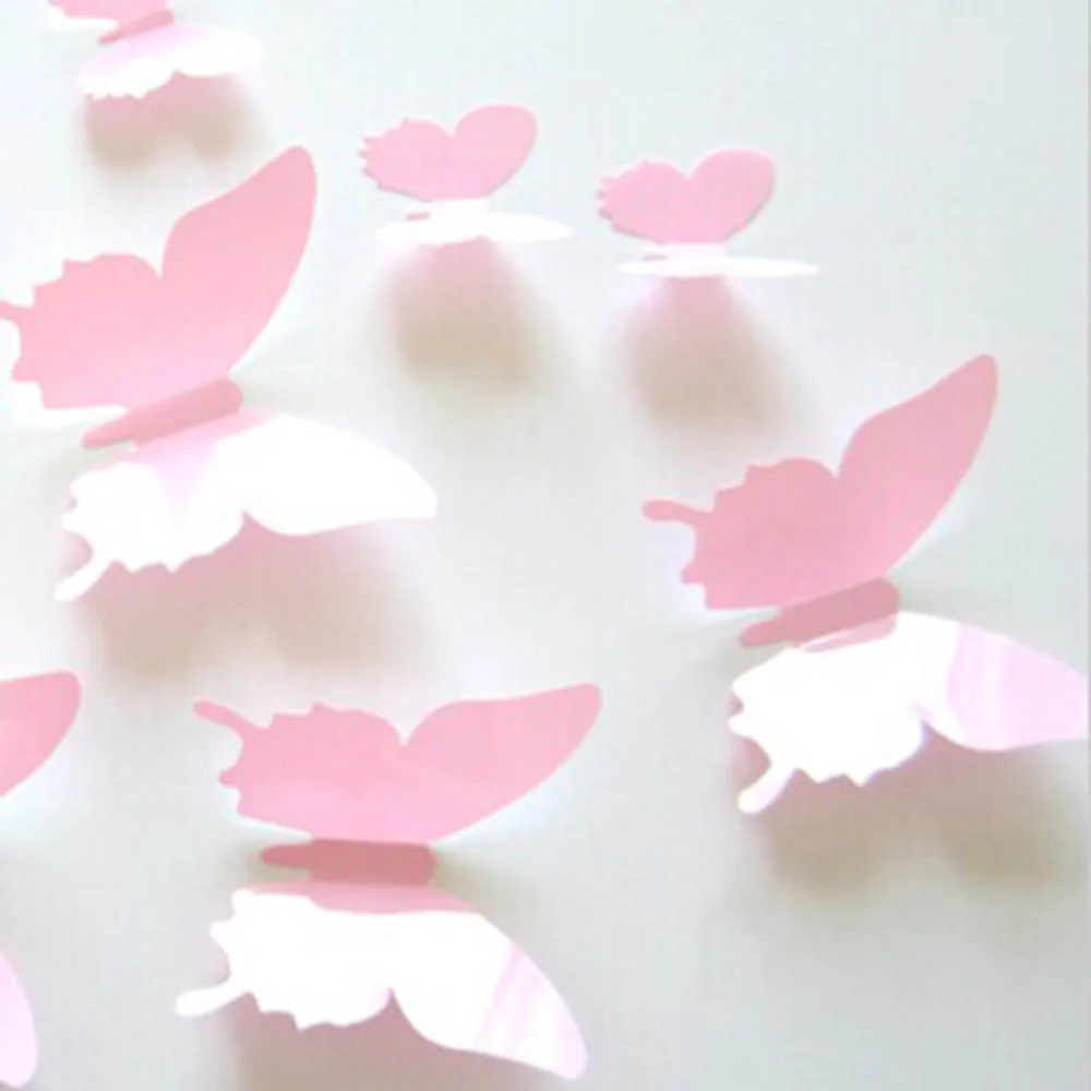 

12pcs Butterflies Wall Stickers 3D Double Wing home Wall Decor Art Decals Living Room Bedroom Decoration for Retail Wholesale