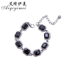 Aiqiyimei черный/белый цвет пистолет с черным покрытием звено цепи браслет для женщин Дамы Сияющий геометрический браслет, украшение, подарок