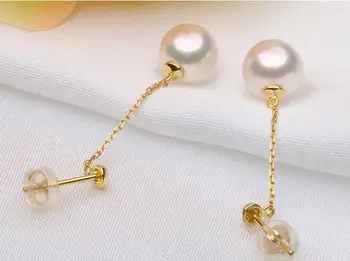 

free shipping gorgeous 10-11mm south sea round white pearl earring 18k