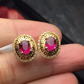

Fine Jewelry Collection Real 18K Rose Gold 100% Natural Brazil Red Tourmaline Gemstone Drop Earrings for Women